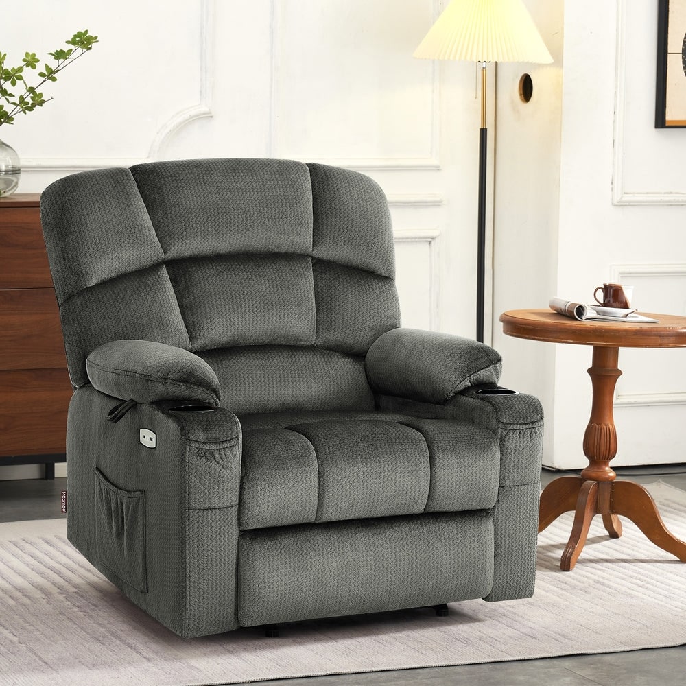 Fauteuil inclinable électrique à double moteur MCombo avec massage et chauffage pour personnes âgées, positions infinies, tissu R7677