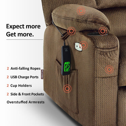 Fauteuil inclinable électrique à double moteur MCombo avec massage et chauffage pour personnes âgées, positions infinies, tissu R7677