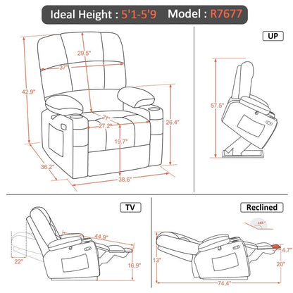 Fauteuil inclinable électrique à double moteur MCombo avec massage et chauffage pour personnes âgées, positions infinies, tissu R7677