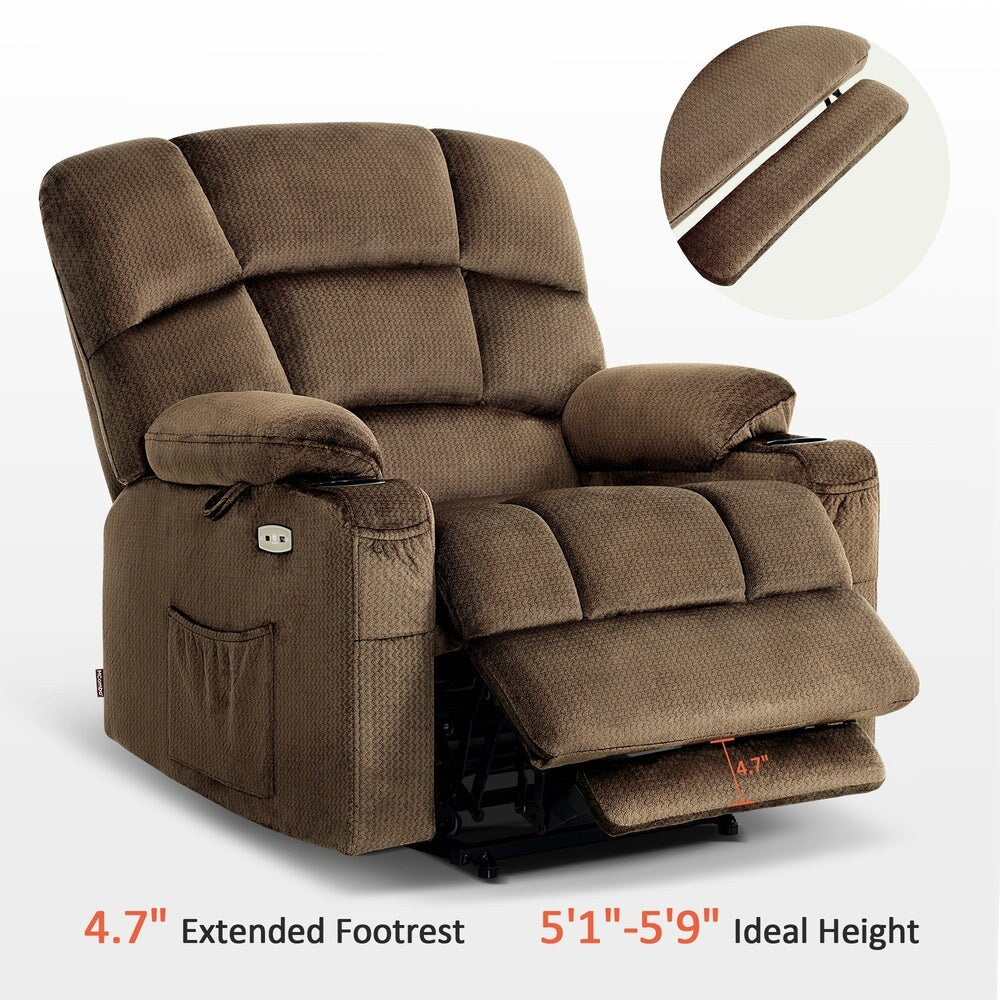 Fauteuil inclinable électrique à double moteur MCombo avec massage et chauffage pour personnes âgées, positions infinies, tissu R7677