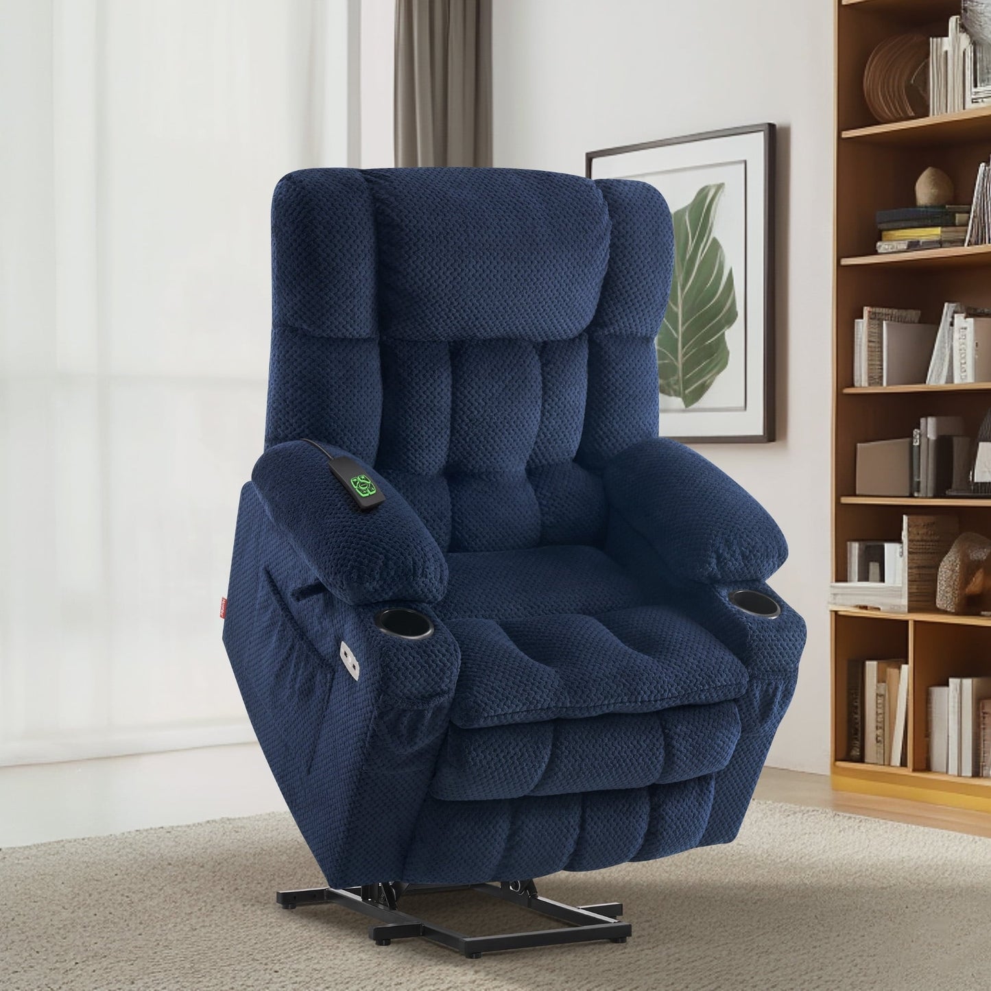Fauteuil inclinable électrique à double moteur MCombo Medium, positions infinies, massage et chauffage, repose-pieds allongé, tissu 7890