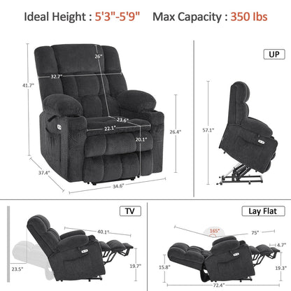 Fauteuil inclinable électrique à double moteur MCombo Medium, positions infinies, massage et chauffage, repose-pieds allongé, tissu 7890