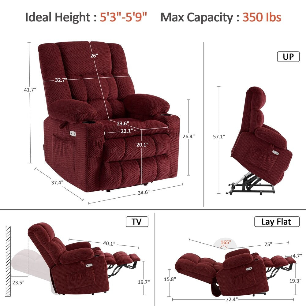 Fauteuil inclinable électrique à double moteur MCombo Medium, positions infinies, massage et chauffage, repose-pieds allongé, tissu 7890