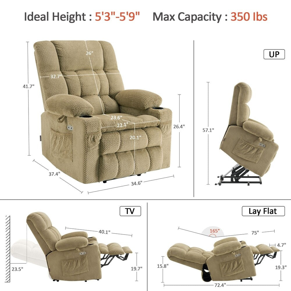 Fauteuil inclinable électrique à double moteur MCombo Medium, positions infinies, massage et chauffage, repose-pieds allongé, tissu 7890