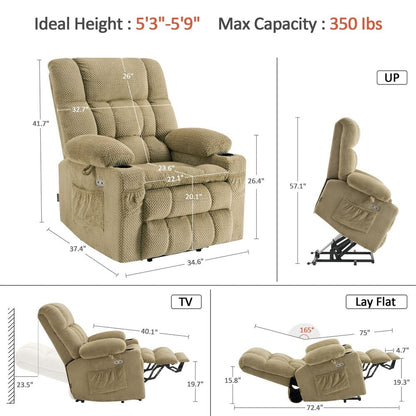 Fauteuil inclinable électrique à double moteur MCombo Medium, positions infinies, massage et chauffage, repose-pieds allongé, tissu 7890