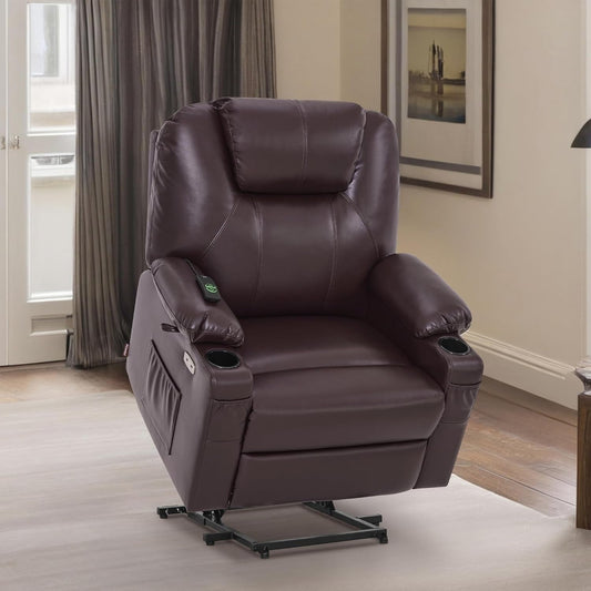 Fauteuil inclinable électrique MCombo de taille moyenne avec massage et chauffage pour personnes âgées, similicuir R7045