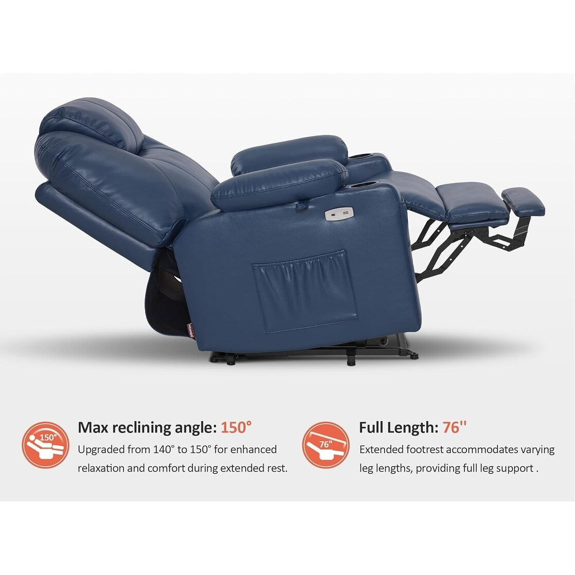 Fauteuil inclinable électrique MCombo de taille moyenne avec massage et chauffage pour personnes âgées, similicuir R7045