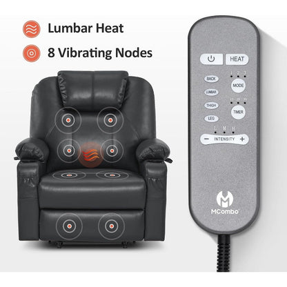 Fauteuil inclinable électrique MCombo de taille moyenne avec massage et chauffage pour personnes âgées, similicuir R7045