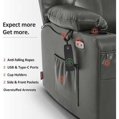 Fauteuil inclinable électrique MCombo de taille moyenne avec massage et chauffage pour personnes âgées, similicuir R7045