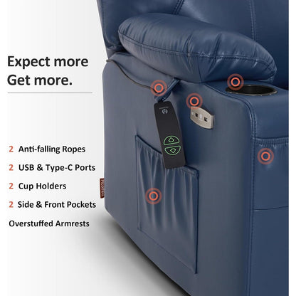 Fauteuil inclinable électrique MCombo de taille moyenne avec massage et chauffage pour personnes âgées, similicuir R7045