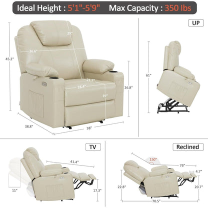 Fauteuil inclinable électrique MCombo de taille moyenne avec massage et chauffage pour personnes âgées, similicuir R7045