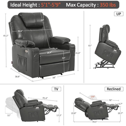 Fauteuil inclinable électrique MCombo de taille moyenne avec massage et chauffage pour personnes âgées, similicuir R7045