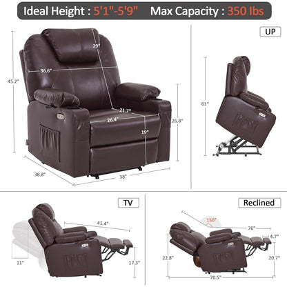 Fauteuil inclinable électrique MCombo de taille moyenne avec massage et chauffage pour personnes âgées, similicuir R7045