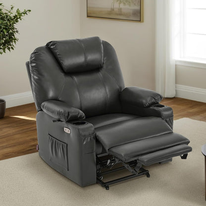 Fauteuil inclinable électrique MCombo de taille moyenne avec massage et chauffage pour personnes âgées, similicuir R7045