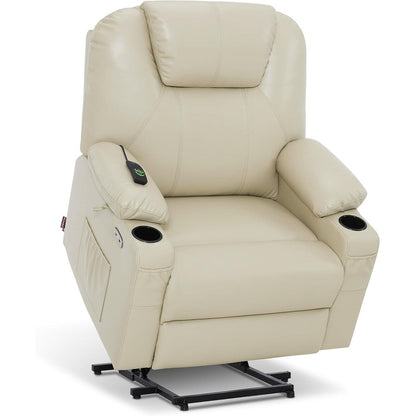 Fauteuil inclinable électrique MCombo de taille moyenne avec massage et chauffage pour personnes âgées, similicuir R7045