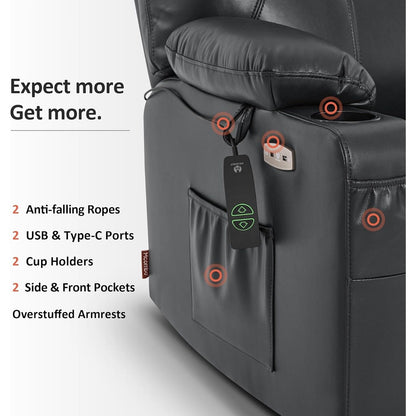 Fauteuil inclinable électrique MCombo de taille moyenne avec massage et chauffage pour personnes âgées, similicuir R7045