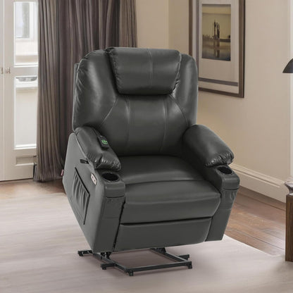 Fauteuil inclinable électrique MCombo de taille moyenne avec massage et chauffage pour personnes âgées, similicuir R7045