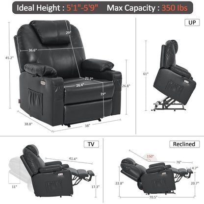 Fauteuil inclinable électrique MCombo de taille moyenne avec massage et chauffage pour personnes âgées, similicuir R7045
