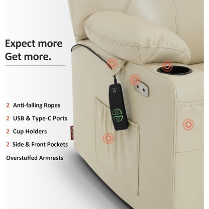 Fauteuil inclinable électrique MCombo de taille moyenne avec massage et chauffage pour personnes âgées, similicuir R7045