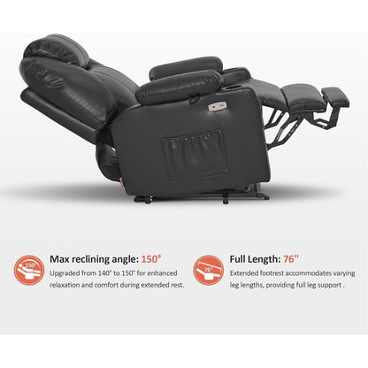 Fauteuil inclinable électrique MCombo de taille moyenne avec massage et chauffage pour personnes âgées, similicuir R7045