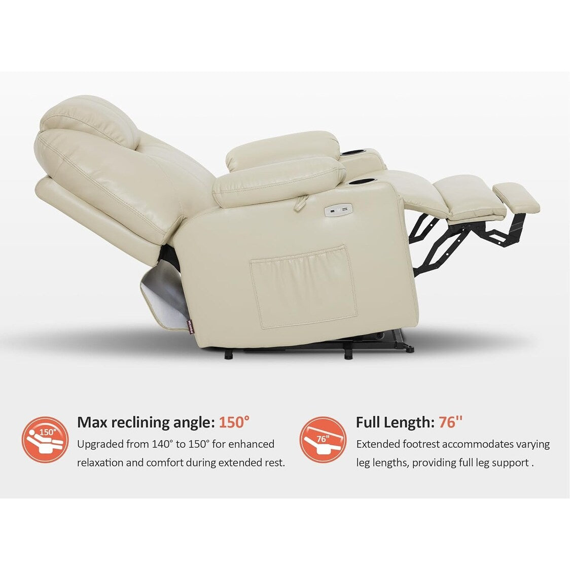 Fauteuil inclinable électrique MCombo de taille moyenne avec massage et chauffage pour personnes âgées, similicuir R7045