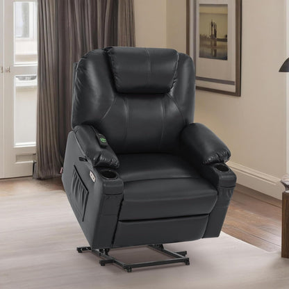 Fauteuil inclinable électrique MCombo de taille moyenne avec massage et chauffage pour personnes âgées, similicuir R7045