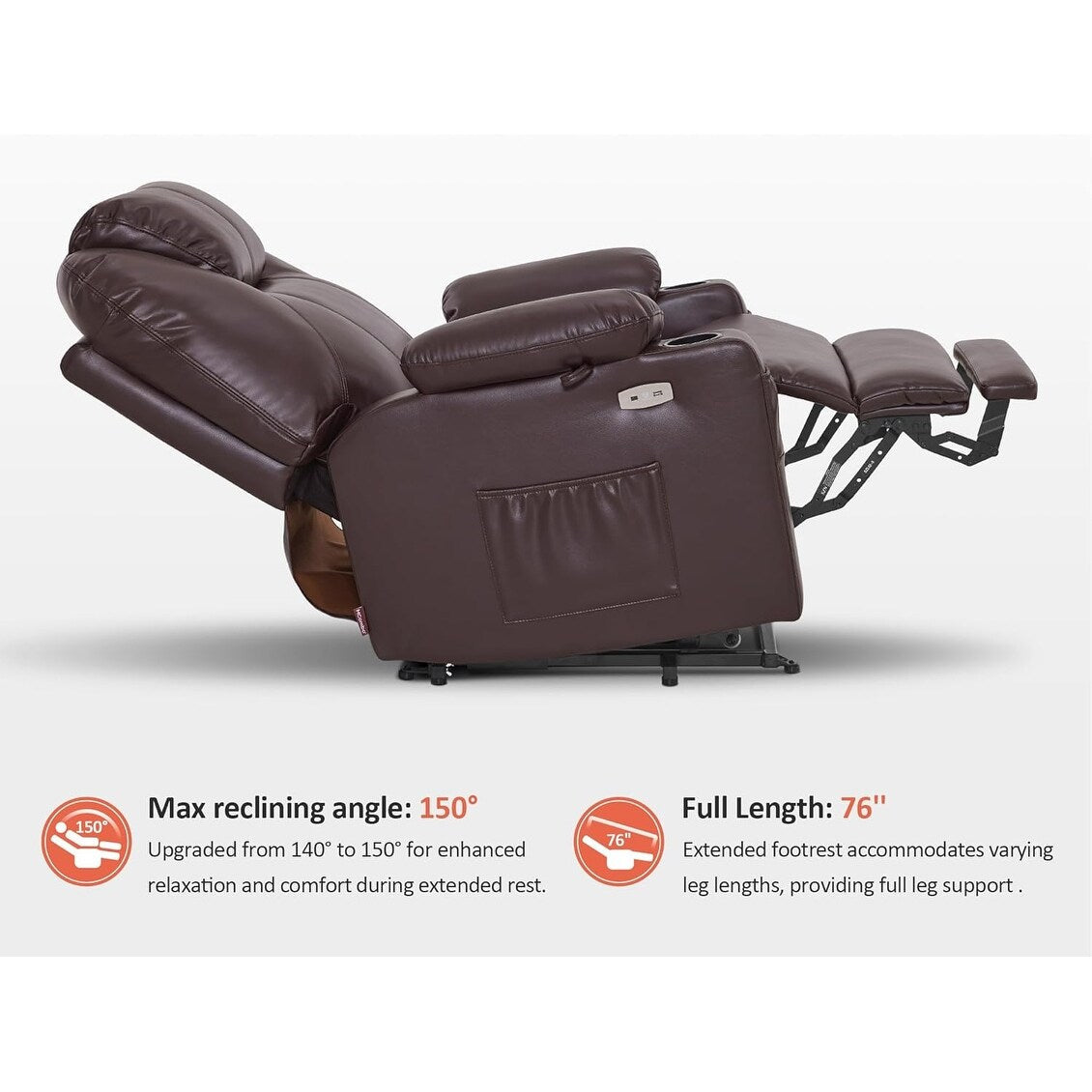 Fauteuil inclinable électrique MCombo de taille moyenne avec massage et chauffage pour personnes âgées, similicuir R7045
