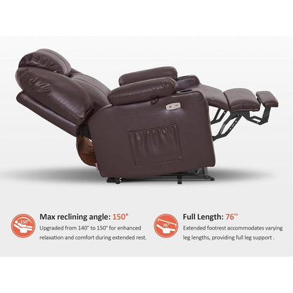 Fauteuil inclinable électrique MCombo de taille moyenne avec massage et chauffage pour personnes âgées, similicuir R7045