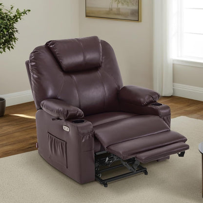 Fauteuil inclinable électrique MCombo de taille moyenne avec massage et chauffage pour personnes âgées, similicuir R7045
