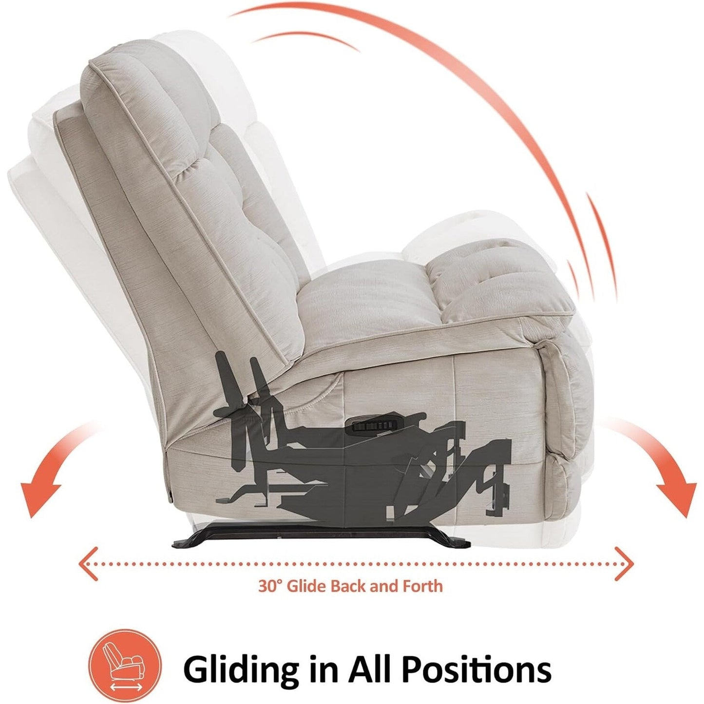 Fauteuil inclinable à bascule électrique surdimensionné MCombo à double moteur, sans accoudoirs, idéal pour le salon, tissu PR607