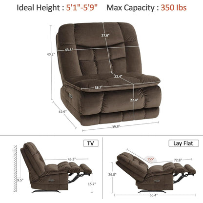 Fauteuil inclinable à bascule électrique surdimensionné MCombo à double moteur, sans accoudoirs, idéal pour le salon, tissu PR607