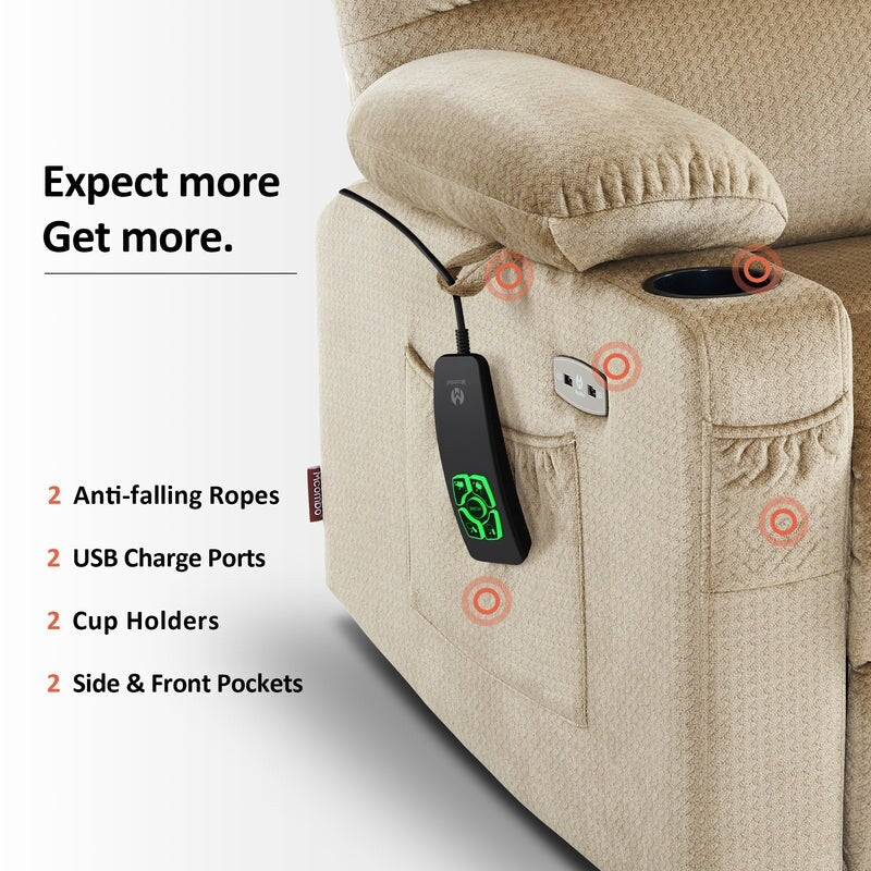 Fauteuil inclinable électrique à double moteur MCombo pour personnes âgées, massage et chauffage, tissu 7680