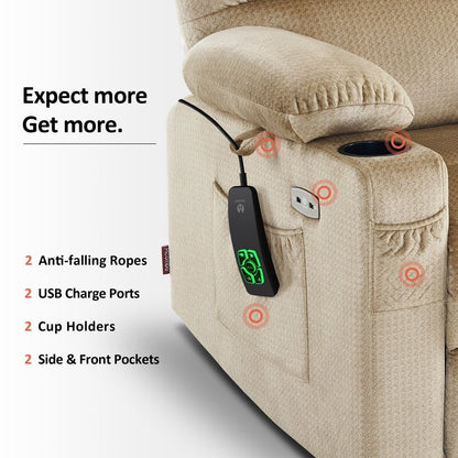Fauteuil inclinable électrique à double moteur MCombo pour personnes âgées, massage et chauffage, tissu 7680