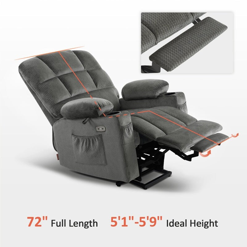 Fauteuil inclinable électrique à double moteur MCombo pour personnes âgées, massage et chauffage, tissu 7680