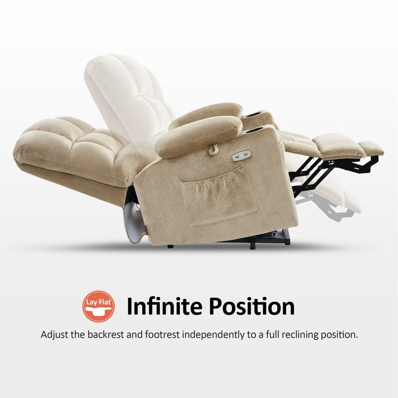 Fauteuil inclinable électrique à double moteur MCombo pour personnes âgées, massage et chauffage, tissu 7680