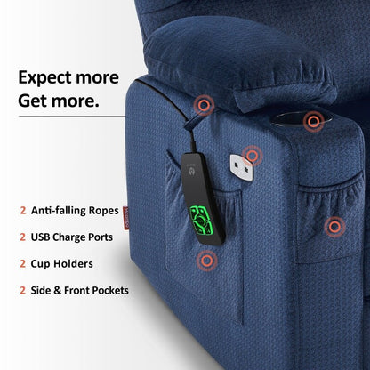 Fauteuil inclinable électrique à double moteur MCombo pour personnes âgées, massage et chauffage, tissu 7680