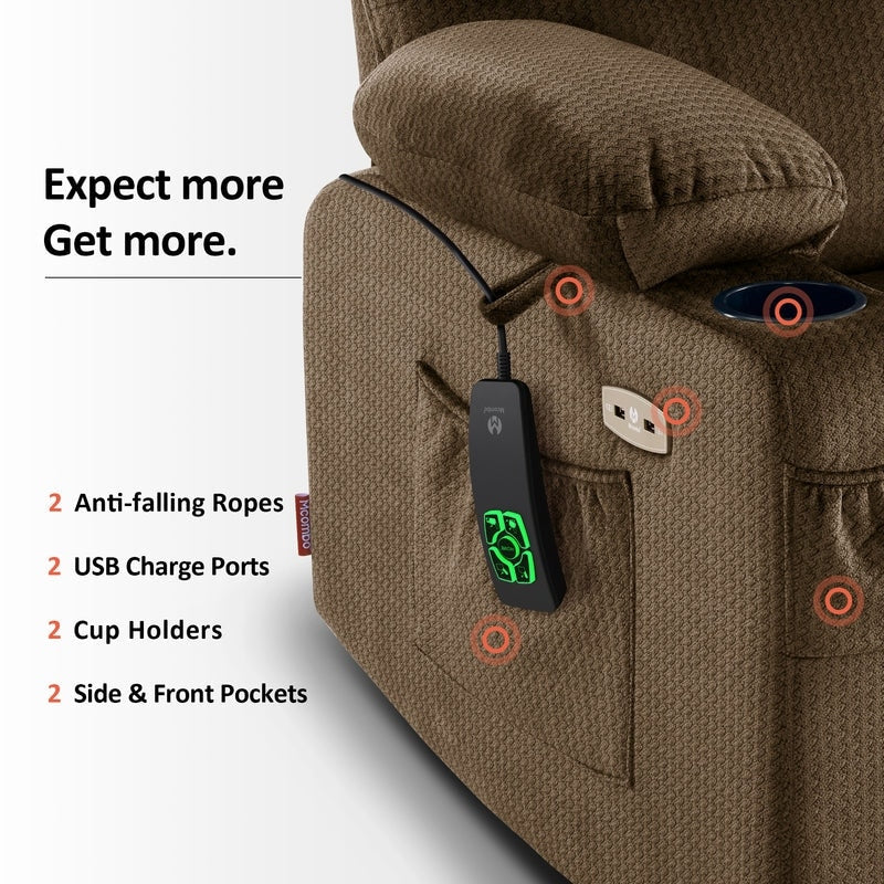 Fauteuil inclinable électrique à double moteur MCombo pour personnes âgées, massage et chauffage, tissu 7680