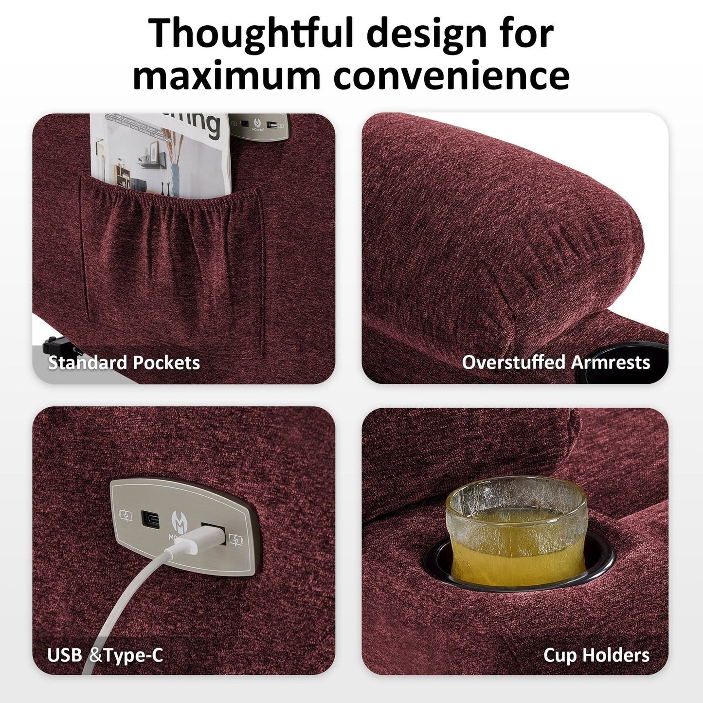 Fauteuil inclinable électrique MCombo avec repose-pieds allongé pour personnes âgées