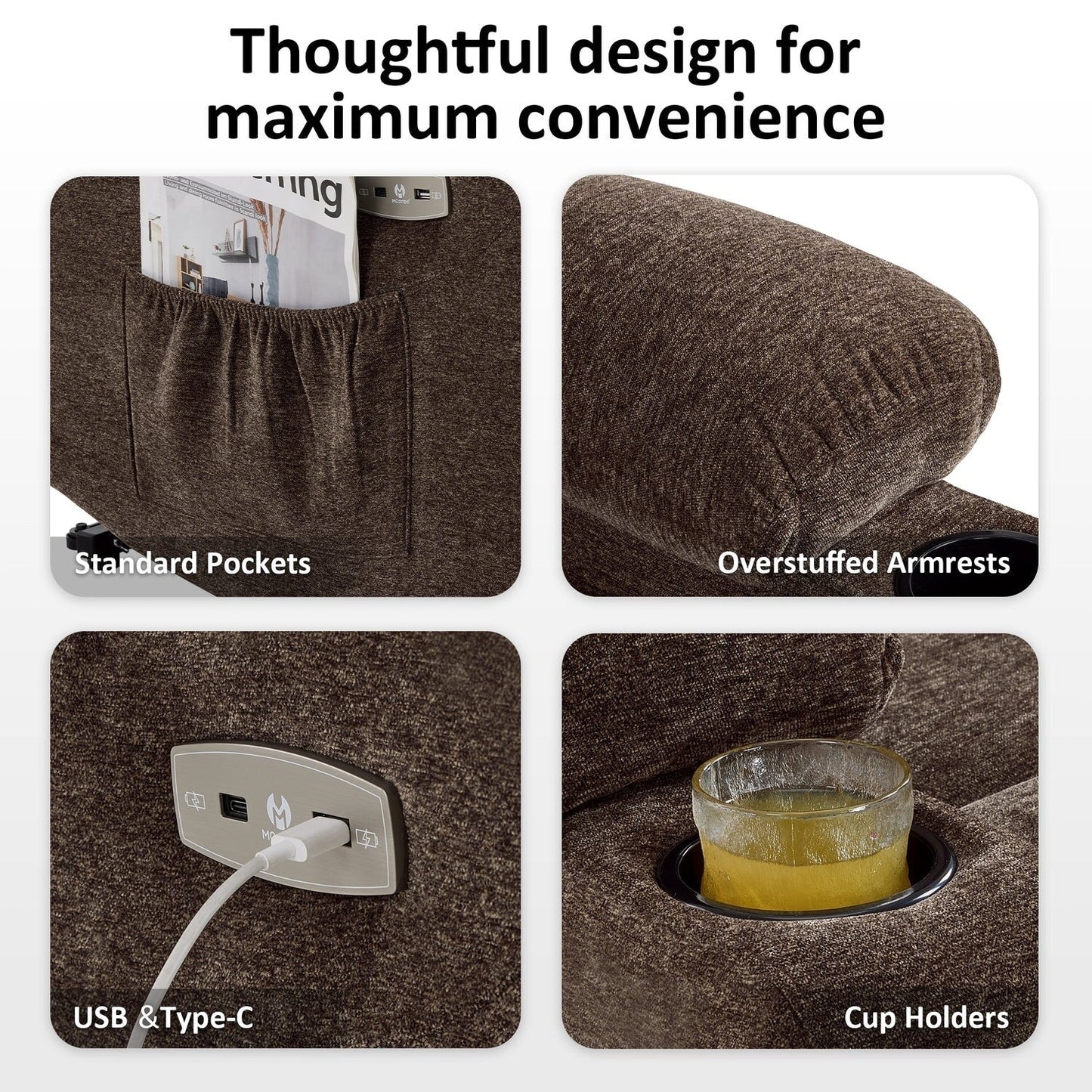 Fauteuil inclinable électrique MCombo avec repose-pieds allongé pour personnes âgées