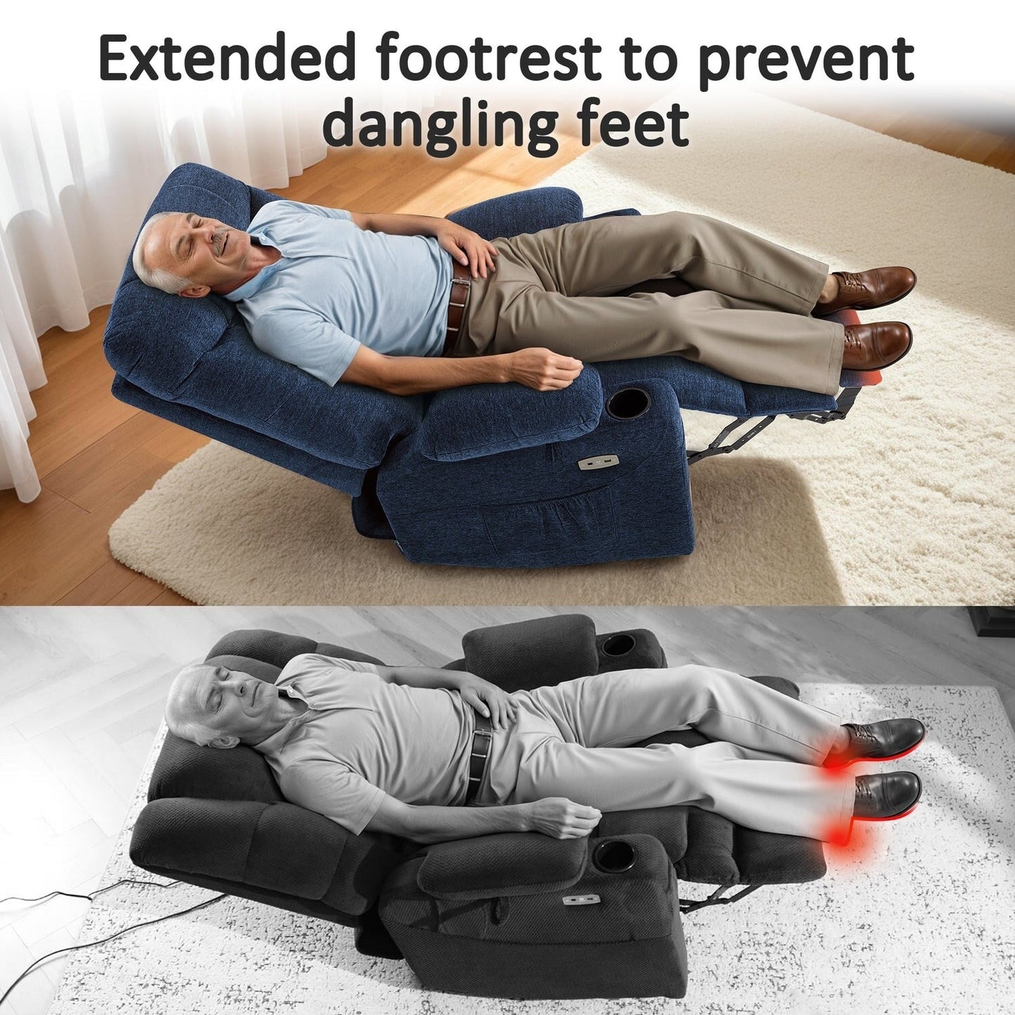 Fauteuil inclinable électrique MCombo avec repose-pieds allongé pour personnes âgées