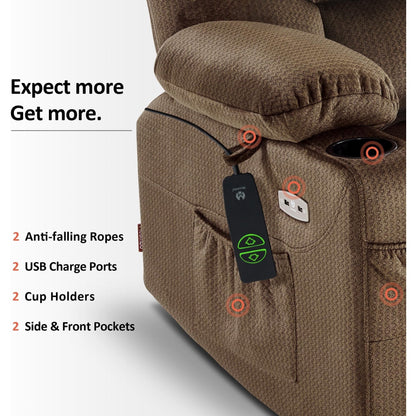 Fauteuil inclinable électrique MCombo avec repose-pieds allongé pour personnes âgées, tissu