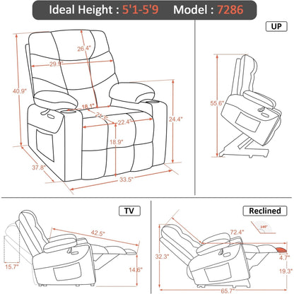 Fauteuil inclinable électrique MCombo avec repose-pieds allongé pour personnes âgées, tissu