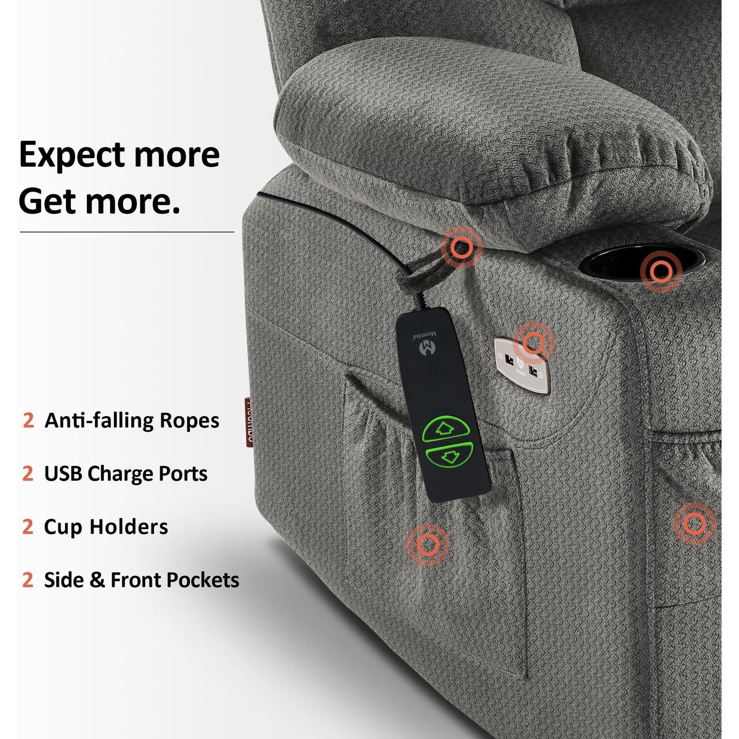 Fauteuil inclinable électrique MCombo avec repose-pieds allongé pour personnes âgées, tissu