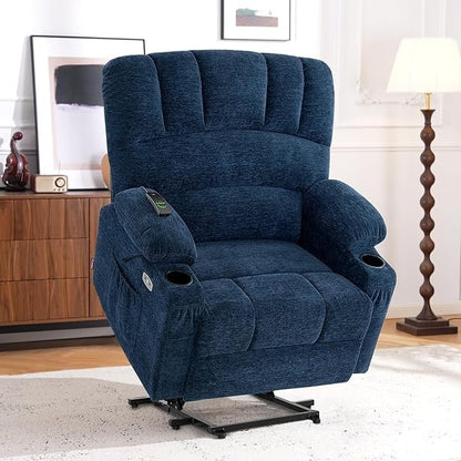 Fauteuil inclinable électrique MCombo avec massage et chauffage pour personnes âgées corpulentes, tissu R7092 (grand-large)