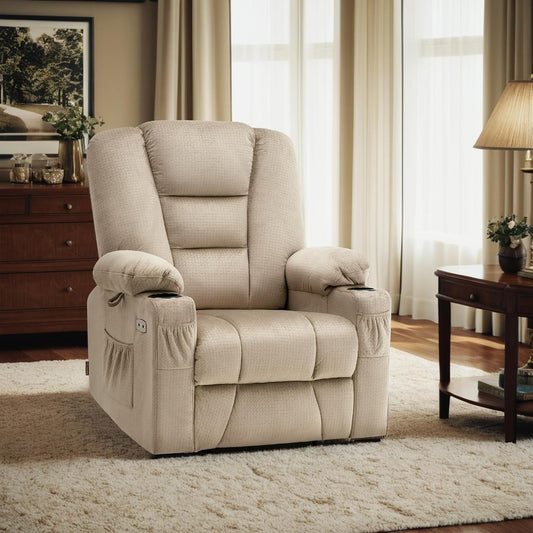Fauteuil inclinable électrique MCombo avec massage et chauffage pour personnes âgées, repose-pieds allongé, ports USB, tissu (moyen)