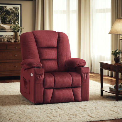 Fauteuil inclinable électrique MCombo avec massage et chauffage pour personnes âgées, repose-pieds allongé, ports USB, tissu (moyen)