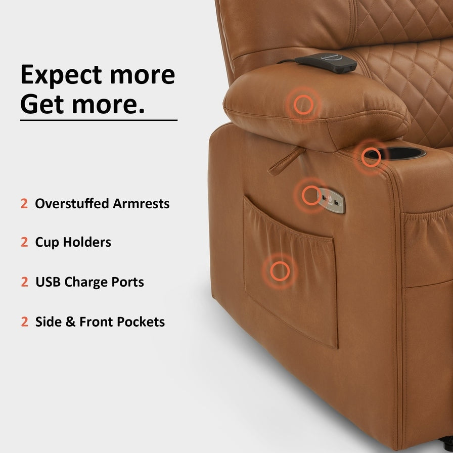 Fauteuil inclinable électrique MCombo avec chauffage et massage, cuir PR621