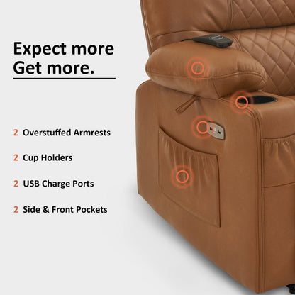 Fauteuil inclinable électrique MCombo avec chauffage et massage, cuir PR621