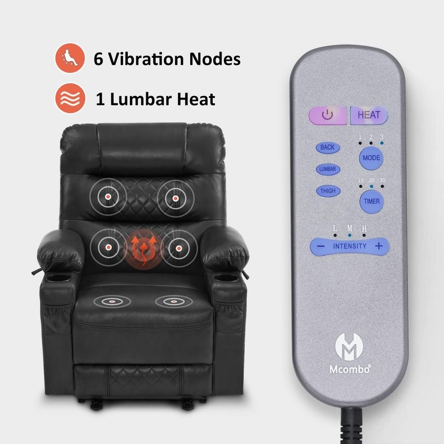 Fauteuil inclinable électrique MCombo avec chauffage et massage, cuir PR621