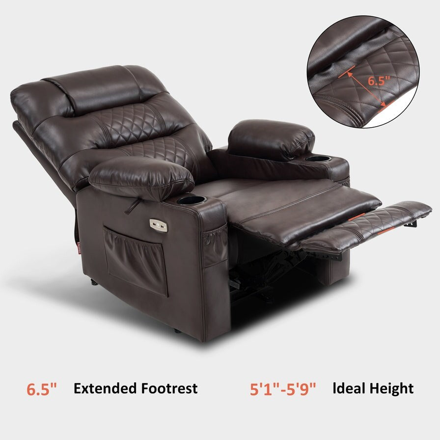 Fauteuil inclinable électrique MCombo avec chauffage et massage, cuir PR621